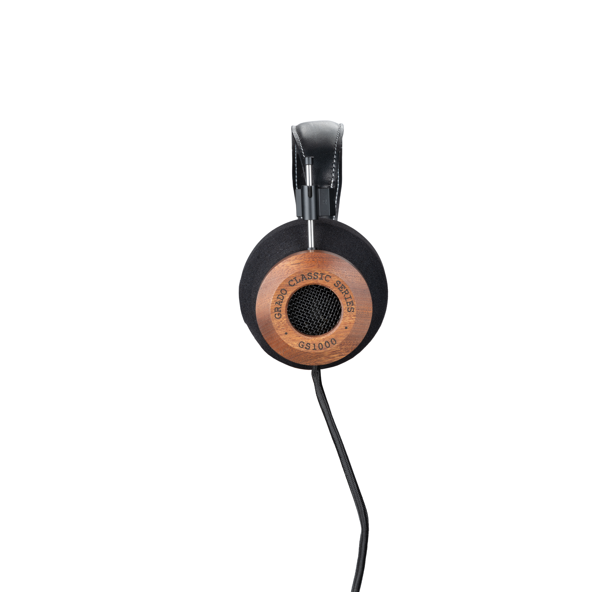Photo of Grado GS1000 Headphones taken from the side - the words - Grado Classic Series and - GS1000 - can be seen on the ear cup.
