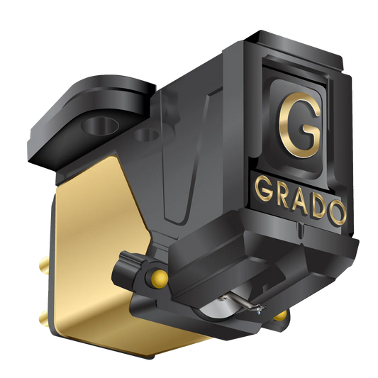 Close up rendering of a Gold Cartridge which is black and gold with a large G and the word GRADO on the front in gold letters.