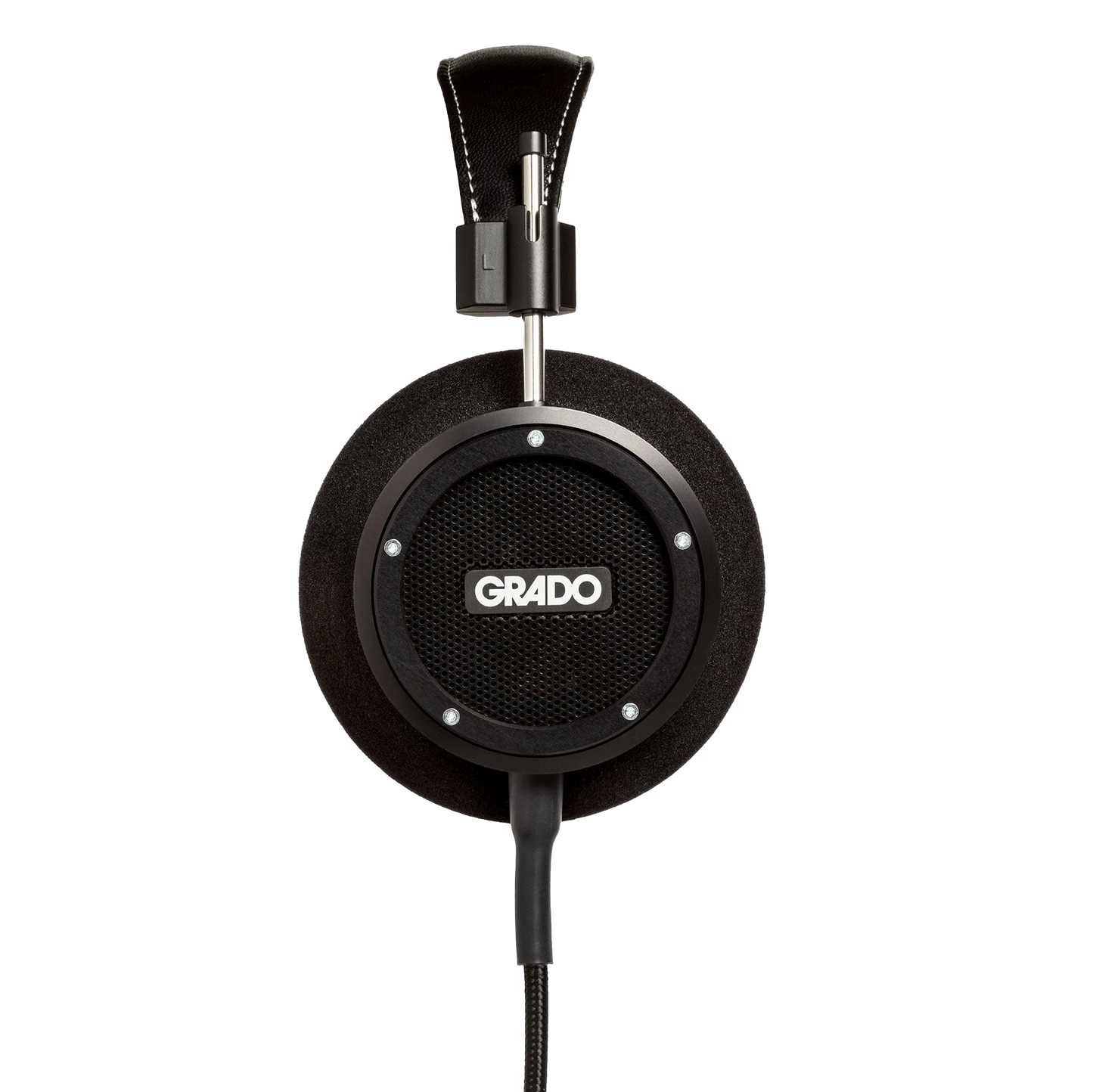 Photo of Grado S750 Headphones taken from the side - the Grado logo is featured in the center of the ear cup.