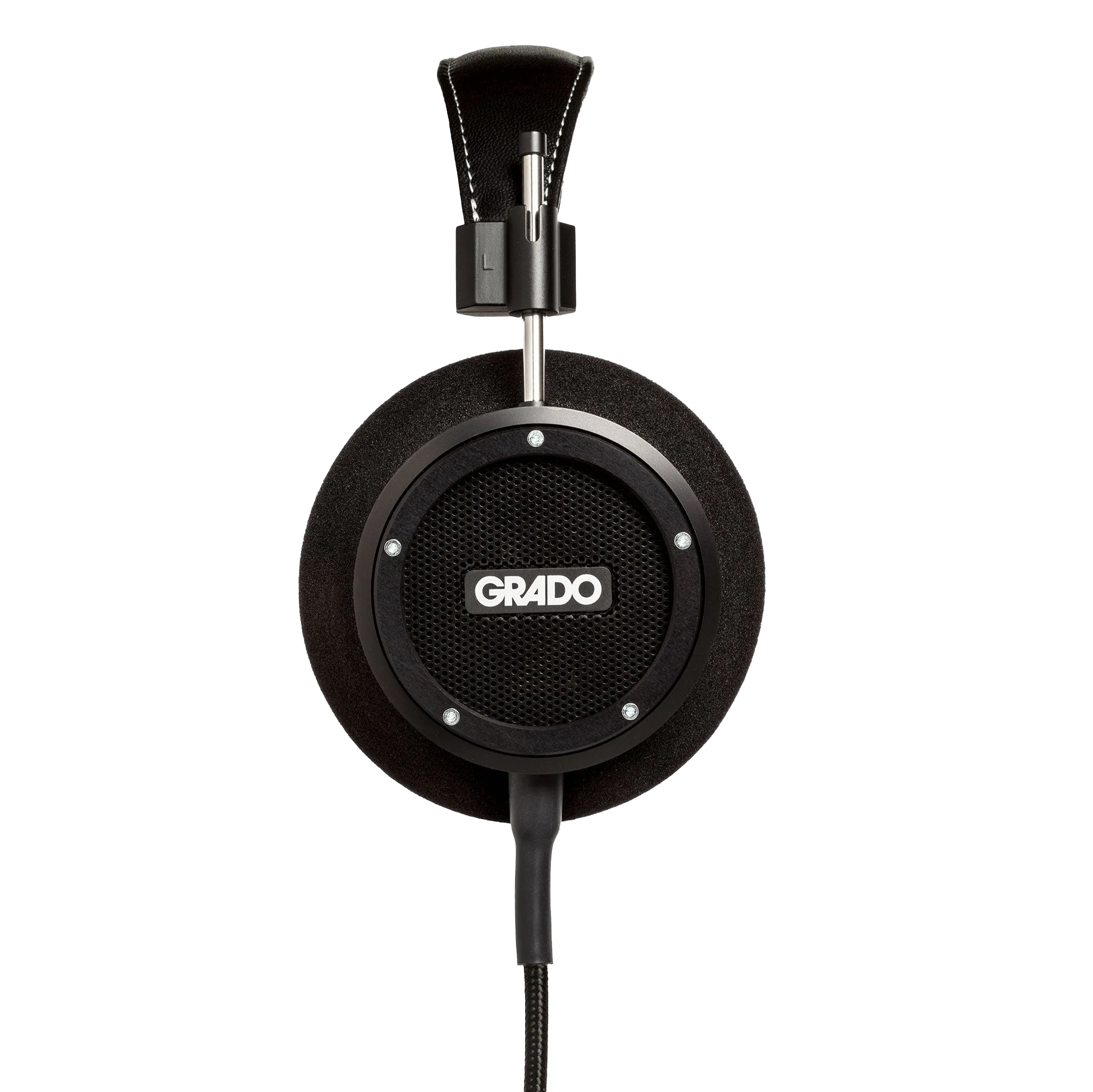 Photo of Grado S750 Headphones taken from the side - the Grado logo is featured in the center of the ear cup.
