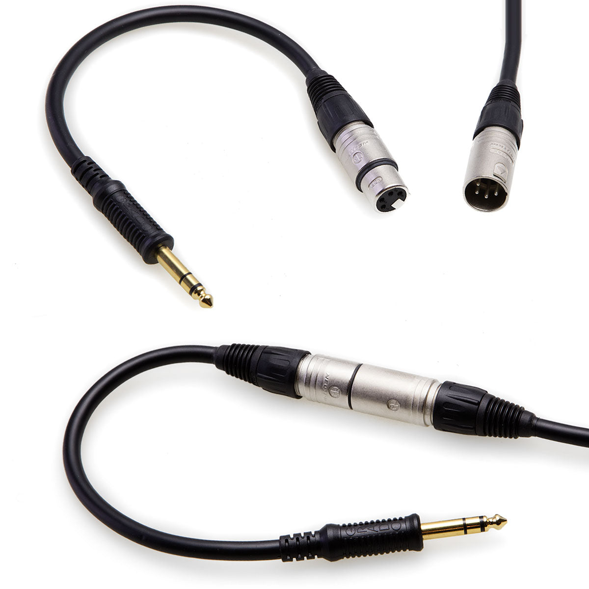 Terminate cable with XLR - XLR male and female connectors are inserted inline a few inches above the phono plug, so you can use it either way.